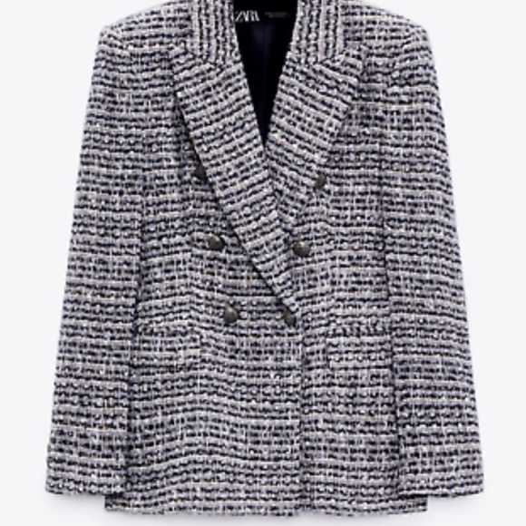 BNWT Zara Blue/Navy Textured Double Breasted Blazer & Skort Co Ord Set Size M - Picture 2 of 4